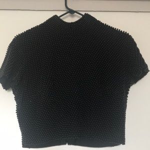 Black beaded turtle neck crop top